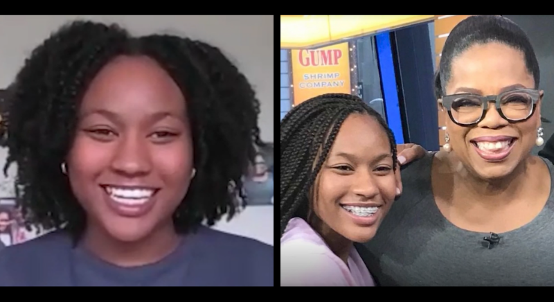 Closeup of girl smiling on left side, closeup of woman and girl smiling on right side