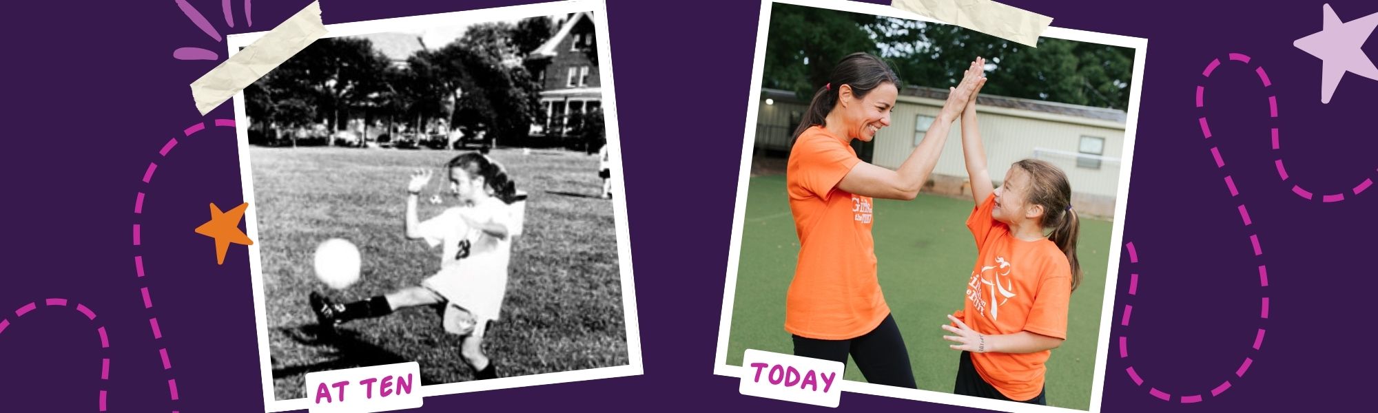 Graphic with photo of girl at ten and girl now.