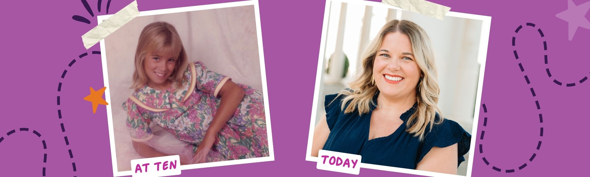 Graphic with photo of girl at ten and girl now.
