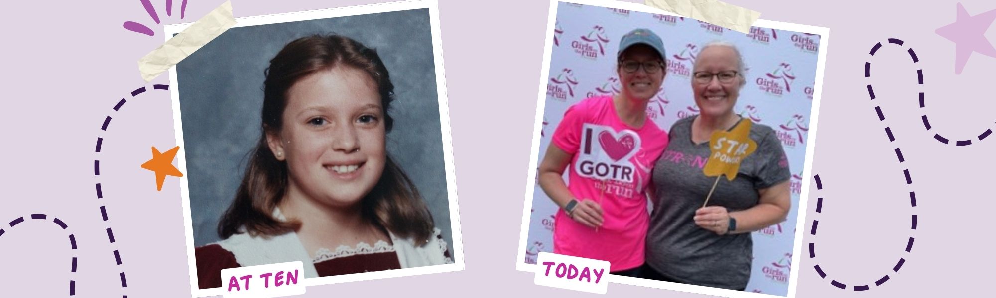 Graphic with photo of girl at ten and girl now.