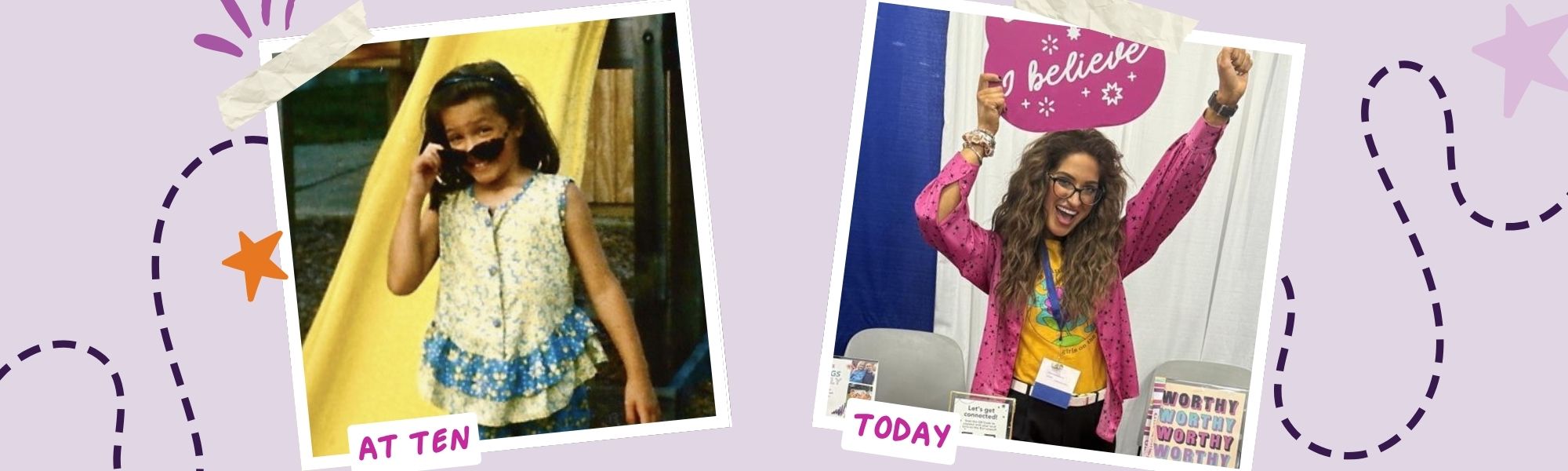 Graphic with photo of girl at ten and girl now.