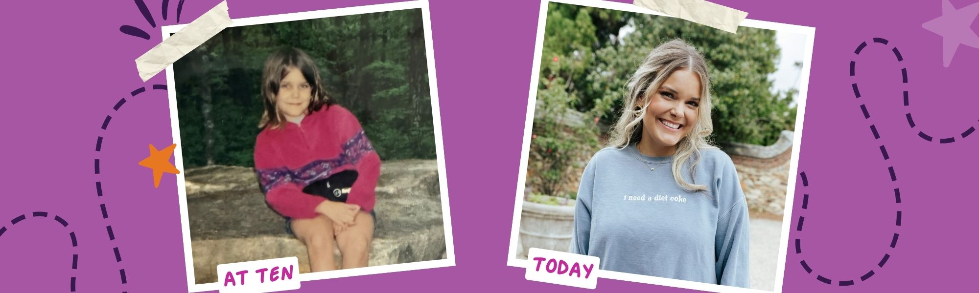 Graphic with photo of girl at ten and girl now.