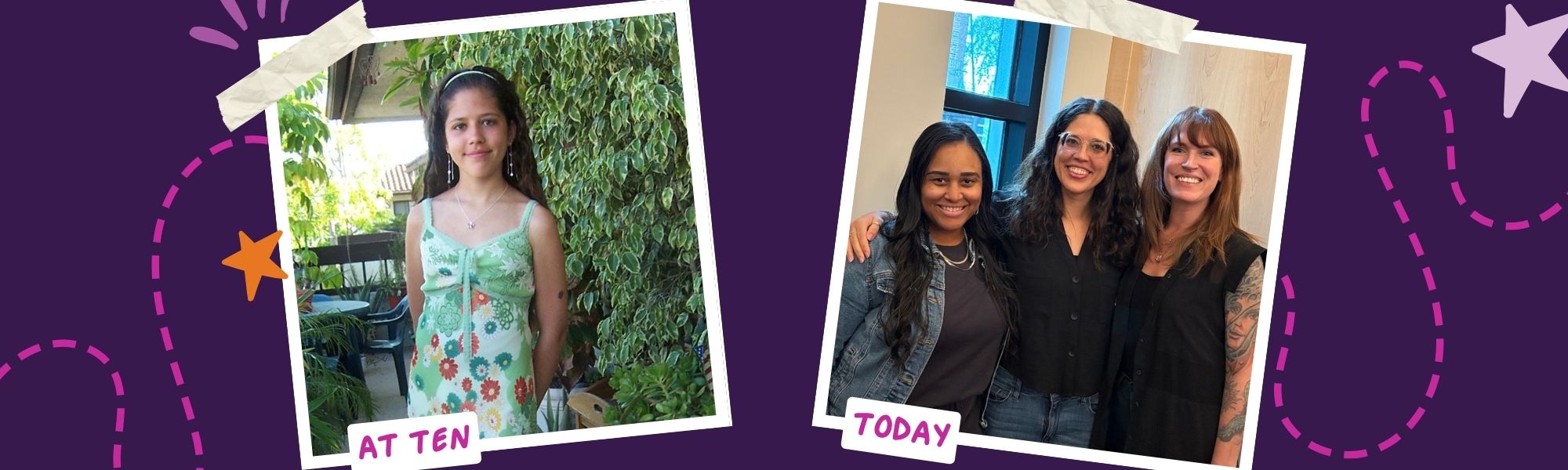 Graphic with photo of girl at ten and girl now.